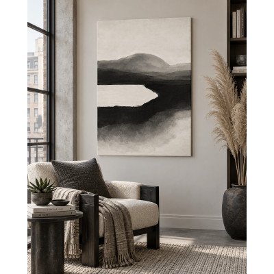 Remanso Interior: paisaje abstracto con orilla curva. Lienzo tensado en bastidor. LASACA.