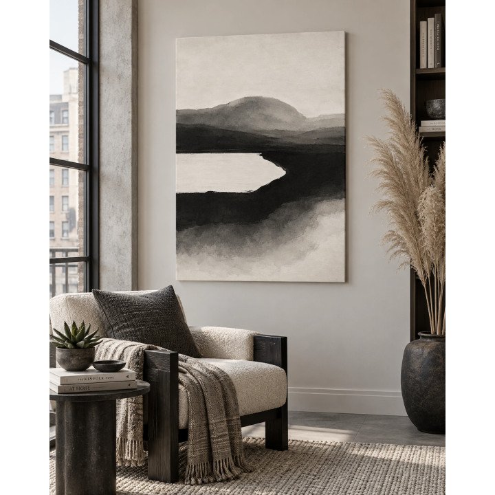 Remanso Interior: paisaje abstracto con orilla curva. Lienzo tensado en bastidor. LASACA.
