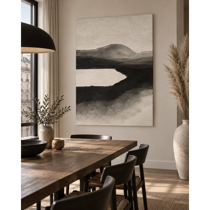 Remanso Interior: paisaje abstracto con orilla curva. Lienzo tensado en bastidor. LASACA.