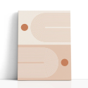 Cuadro en lienzo abstracto con líneas curvas paralelas, círculos terracota y fondo beige de estilo minimalista