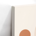 Cuadro en lienzo abstracto con líneas curvas paralelas, círculos terracota y fondo beige de estilo minimalista