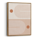 Cuadro en lienzo abstracto con líneas curvas paralelas, círculos terracota y fondo beige de estilo minimalista