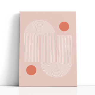 Cuadro en lienzo Arcos Coral con tonos rosa empolvado, coral, blanco y geometría pastel, arcos concéntricos, círculos coral