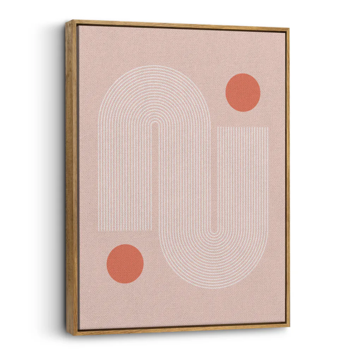 Cuadro en lienzo Arcos Coral con tonos rosa empolvado, coral, blanco y geometría pastel, arcos concéntricos, círculos coral