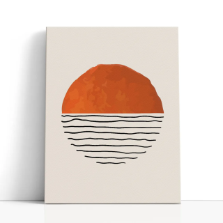 Cuadro en lienzo Línea Terracota con tonos terracota, naranja quemado, beige y horizonte abstracto, forma terracota, líneas ondu