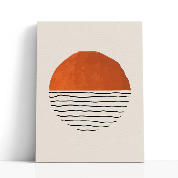 Cuadro en lienzo Línea Terracota con tonos terracota, naranja quemado, beige y horizonte abstracto, forma terracota, líneas ondu