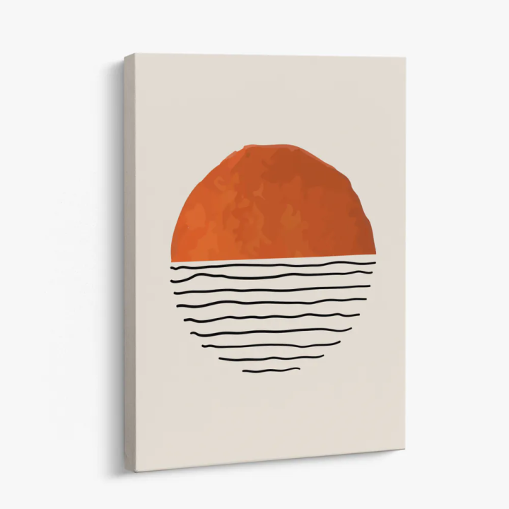 Cuadro en lienzo Línea Terracota con tonos terracota, naranja quemado, beige y horizonte abstracto, forma terracota, líneas ondu