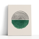 Cuadro en lienzo Anillos Verdes con tonos crema, negro, verde oscuro y líneas concéntricas, verde profundo, fondo crema