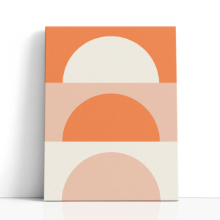 Cuadro en lienzo Horizontes Solares con tonos Naranja, Crema, Durazno y semicírculos solares, geometría cálida, paleta durazno