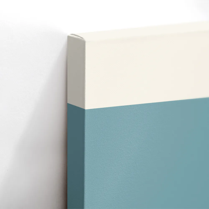Cuadro en lienzo Arquitectura Pastel con tonos azul verdoso, verde menta, durazno y geometría pastel, arcos blancos, círculo dur