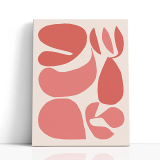 Cuadro en lienzo abstracto con formas orgánicas en tonos coral y salmón sobre fondo crema