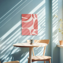 Cuadro en lienzo abstracto con formas orgánicas en tonos coral y salmón sobre fondo crema