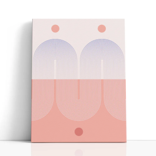 Cuadro en lienzo Arcos al Alba con tonos rosa empolvado, coral, salmón y arcos concéntricos, círculos coral, paleta pastel