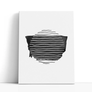 Cuadro en lienzo Horizonte en Negro con tonos negro, blanco, gris oscuro y líneas onduladas, bloque negro, negativo blanco