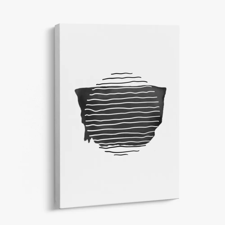 Cuadro en lienzo Horizonte en Negro con tonos negro, blanco, gris oscuro y líneas onduladas, bloque negro, negativo blanco