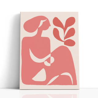 Cuadro en lienzo abstracto con formas orgánicas coral y fondo crema de estilo minimalista