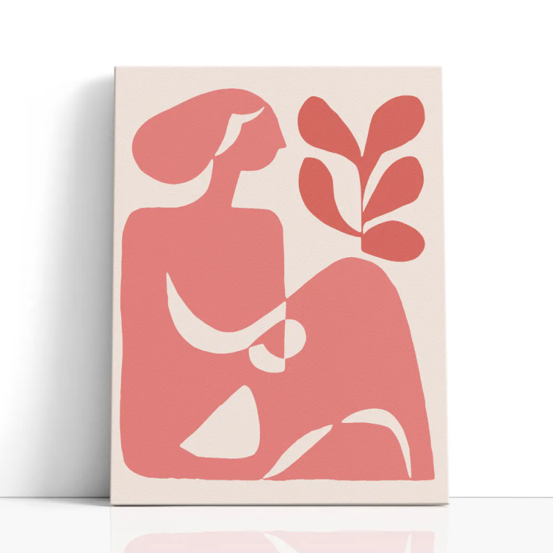 Cuadro en lienzo abstracto con formas orgánicas coral y fondo crema de estilo minimalista