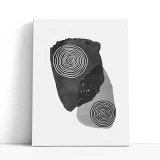 Cuadro en lienzo Anillos de Grafito con tonos negro, gris carbón, gris claro y anillos concéntricos, grafito oscuro, formas orgá