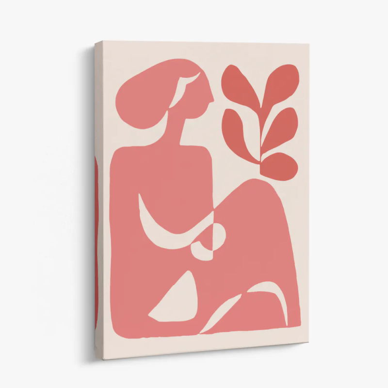 Cuadro en lienzo abstracto con formas orgánicas coral y fondo crema de estilo minimalista