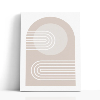 Cuadro en lienzo Fauna Beige con tonos beige, arena, blanco y arcos concéntricos, líneas blancas, paleta arena
