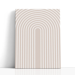 Cuadro en lienzo Arcos de Arena con tonos beige, blanco, arena y arcos concéntricos, líneas blancas, beige arena