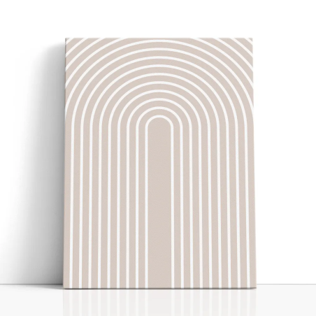 Cuadro en lienzo Arcos de Arena con tonos beige, blanco, arena y arcos concéntricos, líneas blancas, beige arena