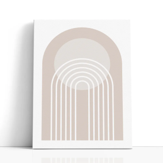Cuadro en lienzo Línea Beige con tonos beige, arena, blanco y arcos concéntricos, geometría beige, líneas blancas