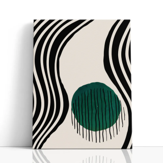 Cuadro en lienzo Ritmo Verde con tonos negro, marfil, verde profundo y líneas onduladas, franjas negras, verde profundo