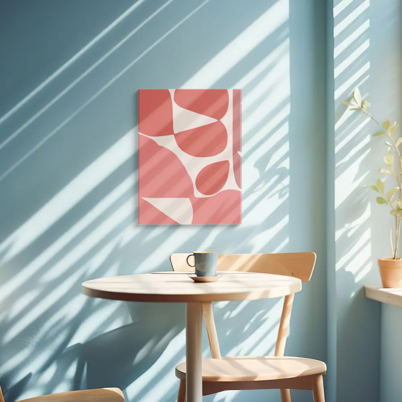 Cuadro en lienzo Jardín Coral con tonos coral, rosa empolvado, terracota suave y formas orgánicas, coral suave, fondo crema