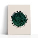 Cuadro en lienzo Órbita Verde con tonos verde oscuro, negro, marfil y círculo verde, puntos negros, fondo marfil