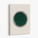 Cuadro en lienzo Órbita Verde con tonos verde oscuro, negro, marfil y círculo verde, puntos negros, fondo marfil