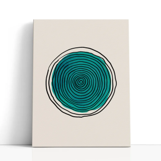 Cuadro en lienzo Línea Azul con tonos turquesa, verde azulado, negro y círculos concéntricos, turquesa profundo, líneas negras