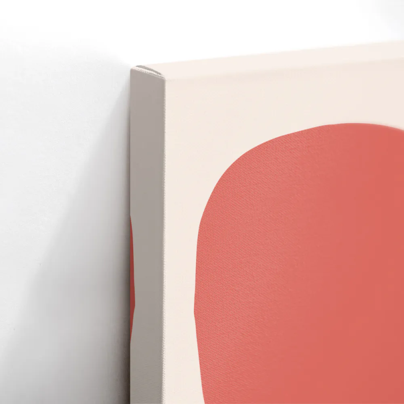 Cuadro en lienzo Jardín Coral con tonos coral, rosa empolvado, terracota suave y formas orgánicas, coral suave, fondo crema