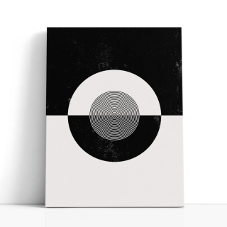 Cuadro en lienzo Calma Gris con tonos Negro, Blanco roto, Gris y círculo concéntrico, geometría monocroma, blanco y negro
