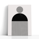 Cuadro en lienzo Órbita Monocroma con tonos negro, blanco roto, gris suave y geometría monocroma, círculos concéntricos, semicír