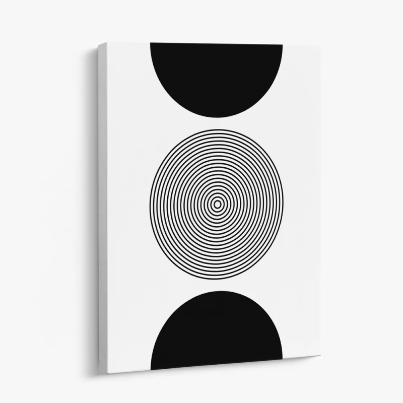 Cuadro en lienzo Órbita Concéntrica con tonos Negro, Blanco y círculos concéntricos, alto contraste, blanco y negro