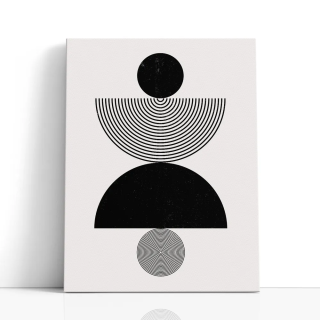 Cuadro en lienzo Vacío Gris con tonos Negro, Blanco roto, Gris suave y círculos concéntricos, geometría monocroma, semicírculo n