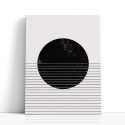 Cuadro en lienzo Eclipse Lineal con tonos negro, blanco roto, marfil y círculo negro, líneas horizontales, textura desgastada