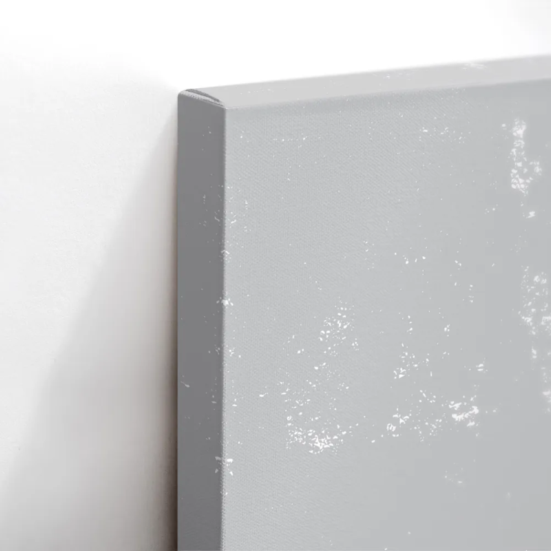 Cuadro en lienzo abstracto con círculo negro, fondo gris texturizado y arcos concéntricos blancos
