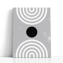 Cuadro en lienzo Línea Gris con tonos gris claro, blanco, negro y círculo negro, arcos concéntricos, gris claro