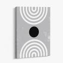 Cuadro en lienzo Línea Gris con tonos gris claro, blanco, negro y círculo negro, arcos concéntricos, gris claro