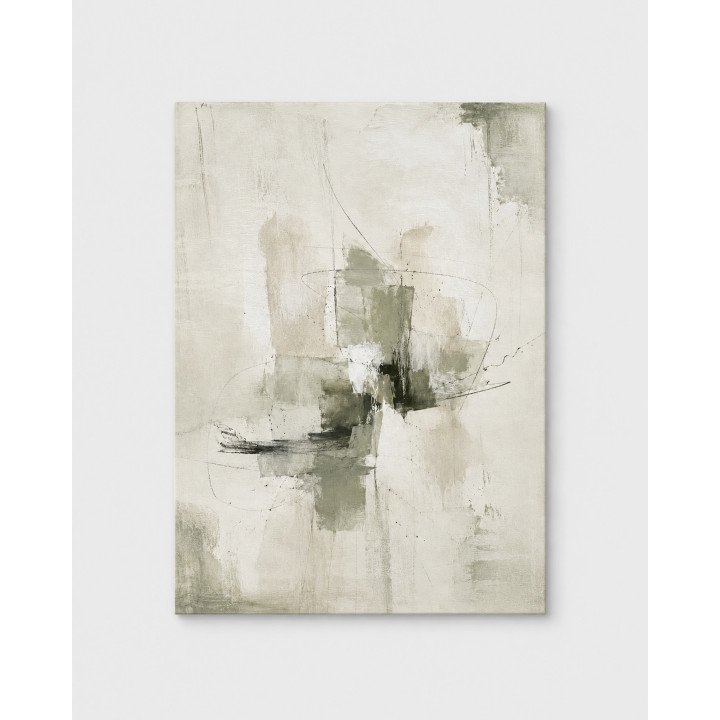 Levedad, cuadro abstracto en marfil, crema y verde salvia, impreso en lienzo tensado en bastidor.