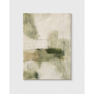 Umbral, cuadro abstracto en salvia, oliva y marfil con líneas finas, en lienzo tensado en bastidor | LASACA