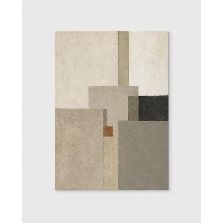 Equilibrio, cuadro geométrico en marfil, beige y gris oliva, en lienzo tensado en bastidor | LASACA