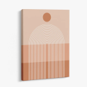 Cuadro en lienzo abstracto con círculo terracota, fondo melocotón y arcos blancos concéntricos