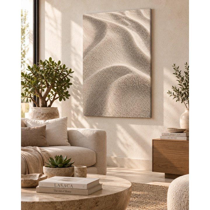 Huellas del viento, detalle de ondulaciones en arena beige | Lienzo tensado en bastidor | LASACA