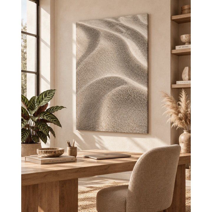 Huellas del viento, detalle de ondulaciones en arena beige | Lienzo tensado en bastidor | LASACA