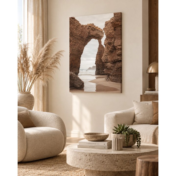 Puerta al mar, gran arco de roca rojiza abierto al horizonte | Lienzo tensado en bastidor | LASACA