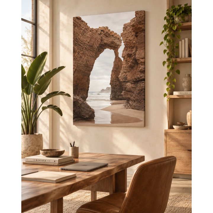 Puerta al mar, gran arco de roca rojiza abierto al horizonte | Lienzo tensado en bastidor | LASACA