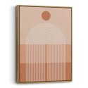 Cuadro en lienzo abstracto con círculo terracota, fondo melocotón y arcos blancos concéntricos